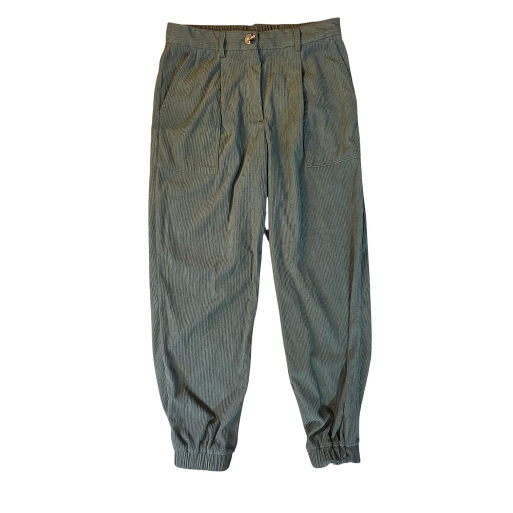Halara Green Corduroy High Waisted Jogger Pants Womens Small Regular Pockets